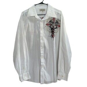 Vintage Eighty Eight Y2K Mens White Long Sleeve Embroidered Button Up Size XL